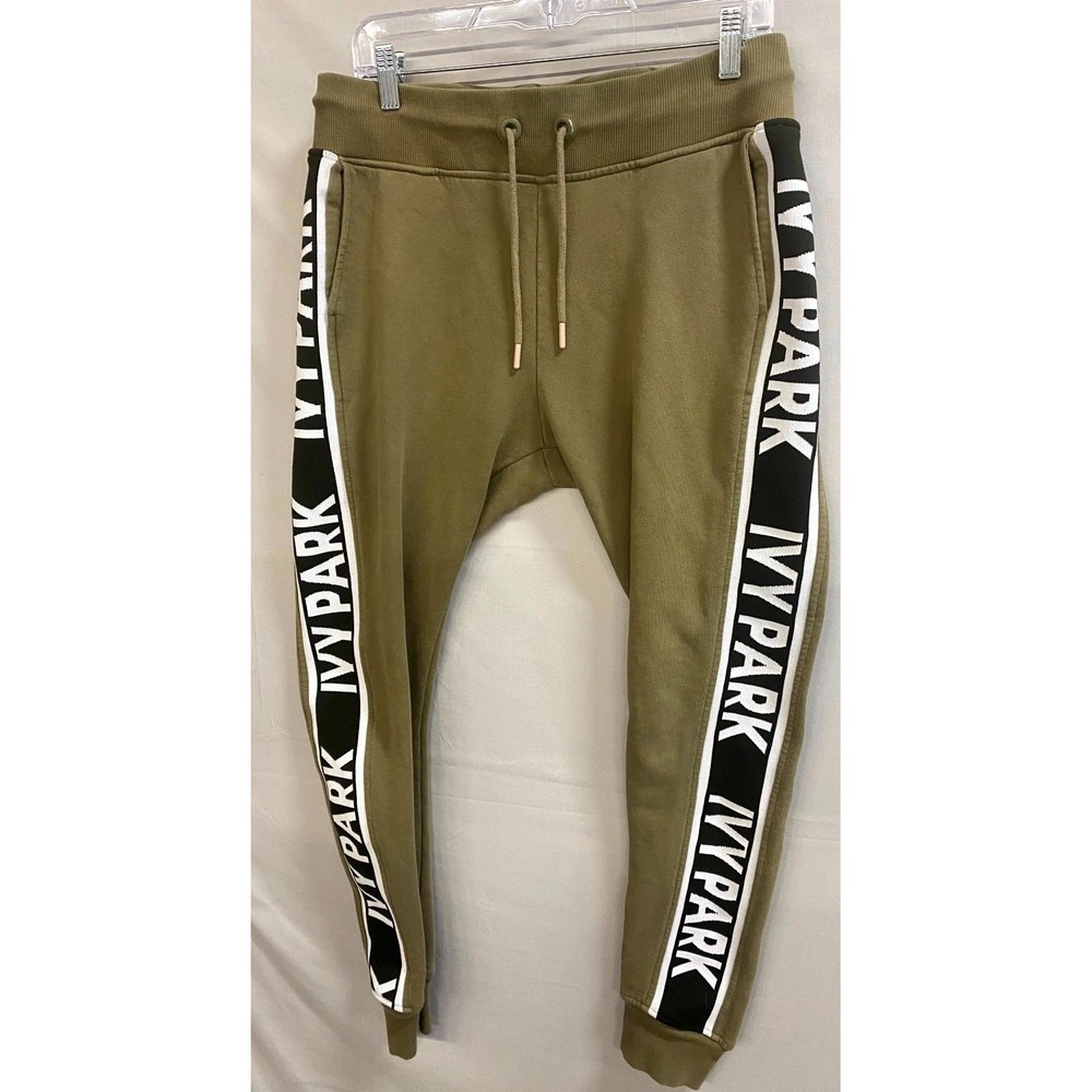 Ivy Park Sweatpants Womens Small Olive Green Logo Tape Flat Knit Jogger Athletic